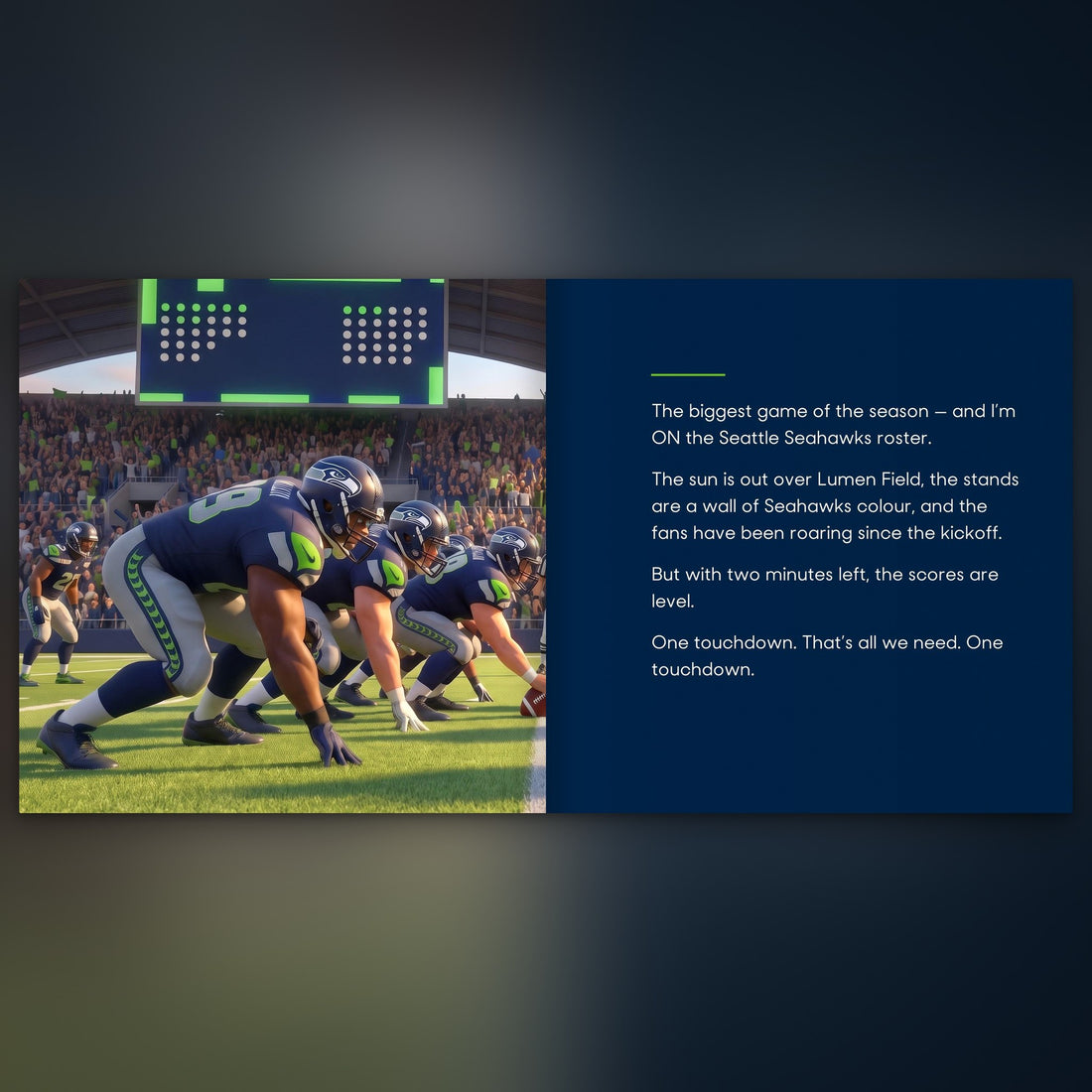 Seattle Seahawks Personalised Storybook — Their name on the jersey