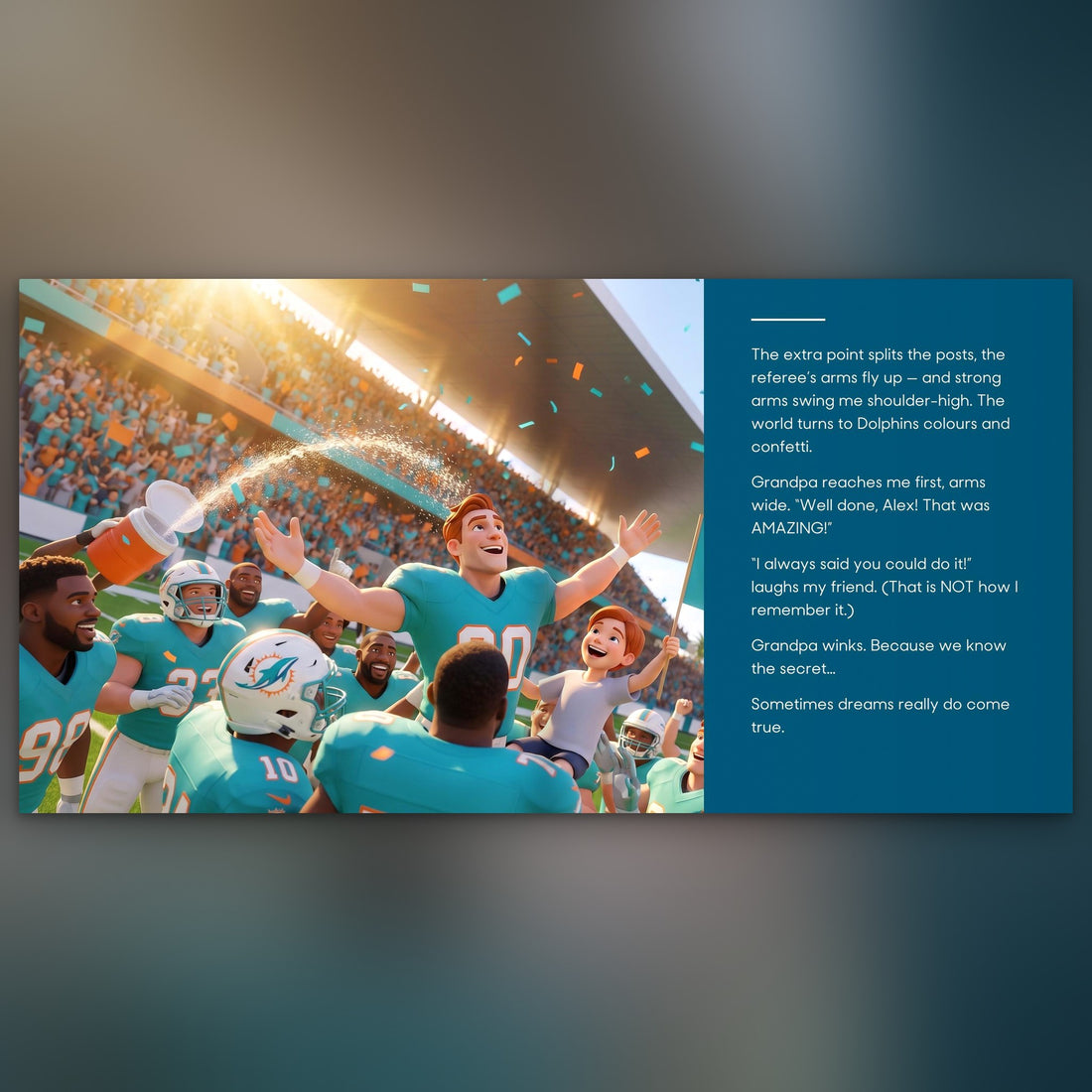 Miami Dolphins Personalised Storybook — Their game-winner page