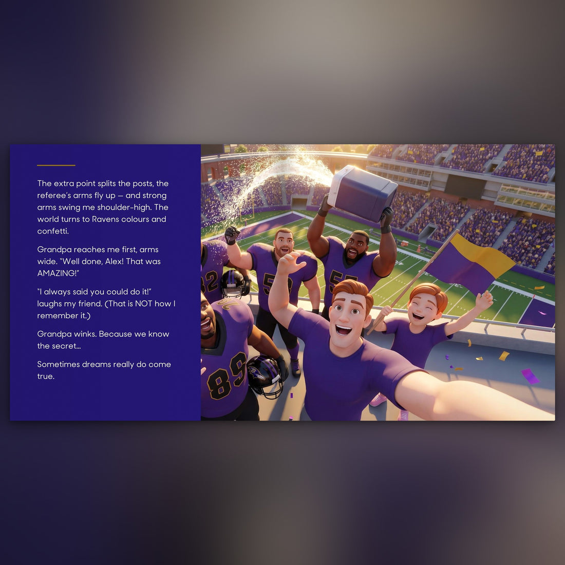 Baltimore Ravens Personalised Storybook — Shoulder-high in the confetti