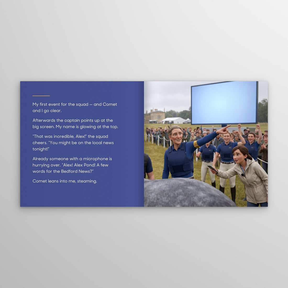 Badminton Horse Trials personalised storybook — their name on the big screen [05-spread-b]