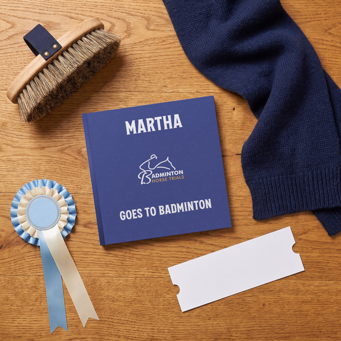Badminton Horse Trials Personalised Storybook — Event-day flat-lay