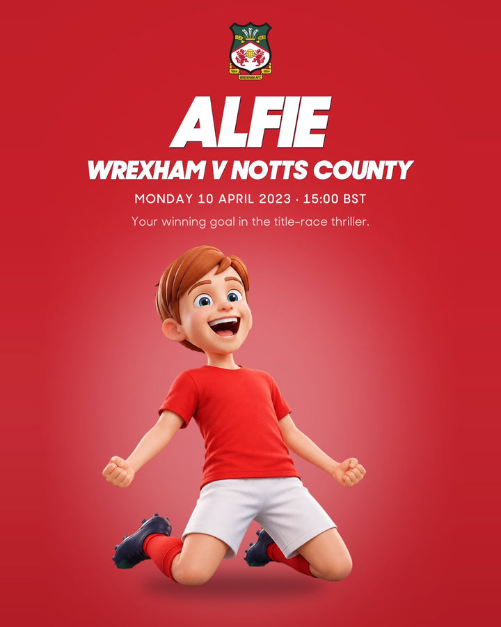 Historic Moments: Wrexham v Notts County, Book 1. Personalised edition front cover with a sample name and avatar