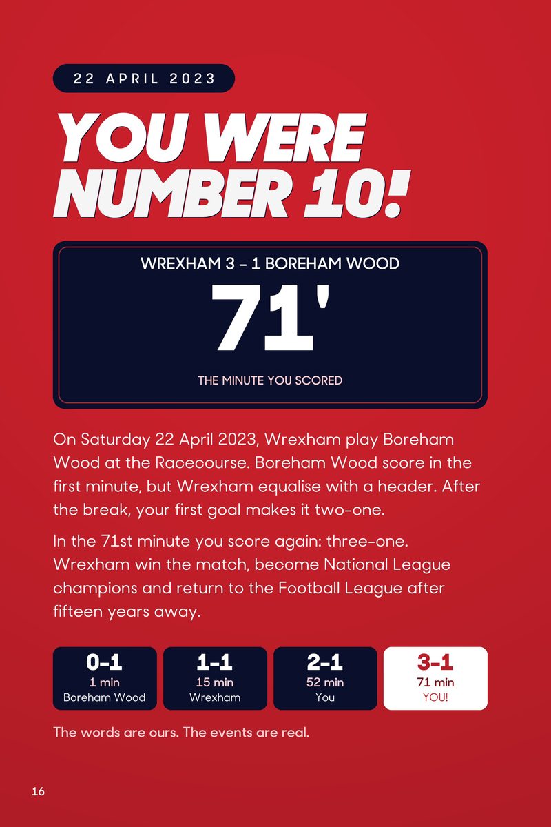Historic Moments: Wrexham v Boreham Wood, Book 2. Quick buy edition, page 16
