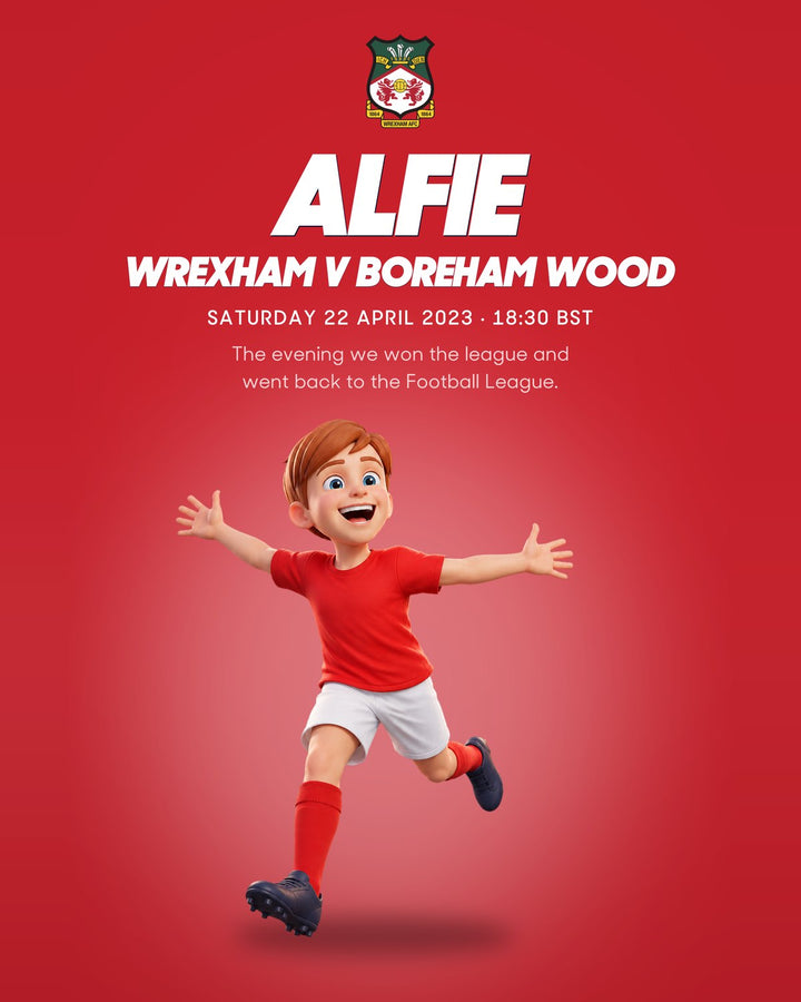 Historic Moments: Wrexham v Boreham Wood, Book 2. Personalised edition front cover with a sample name and avatar