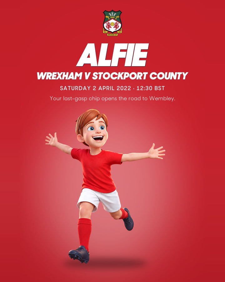 Historic Moments: Wrexham v Stockport County, Book 3. Personalised edition front cover with a sample name and avatar
