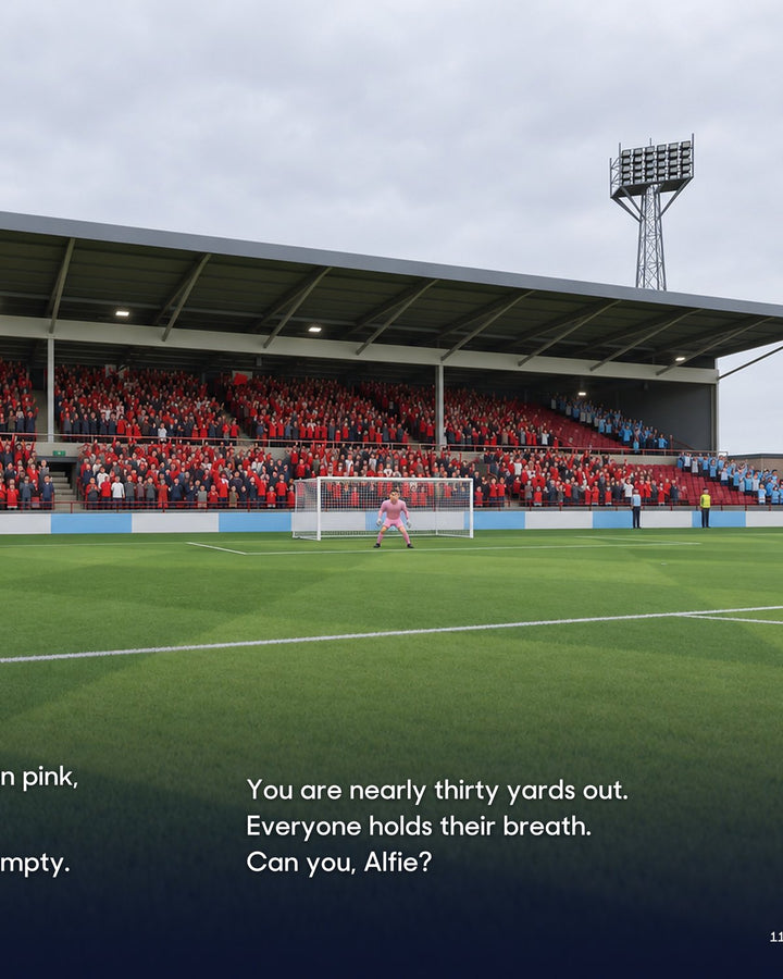 Historic Moments: Wrexham v Stockport County, Book 3. Personalised edition story spread with a sample name in the text