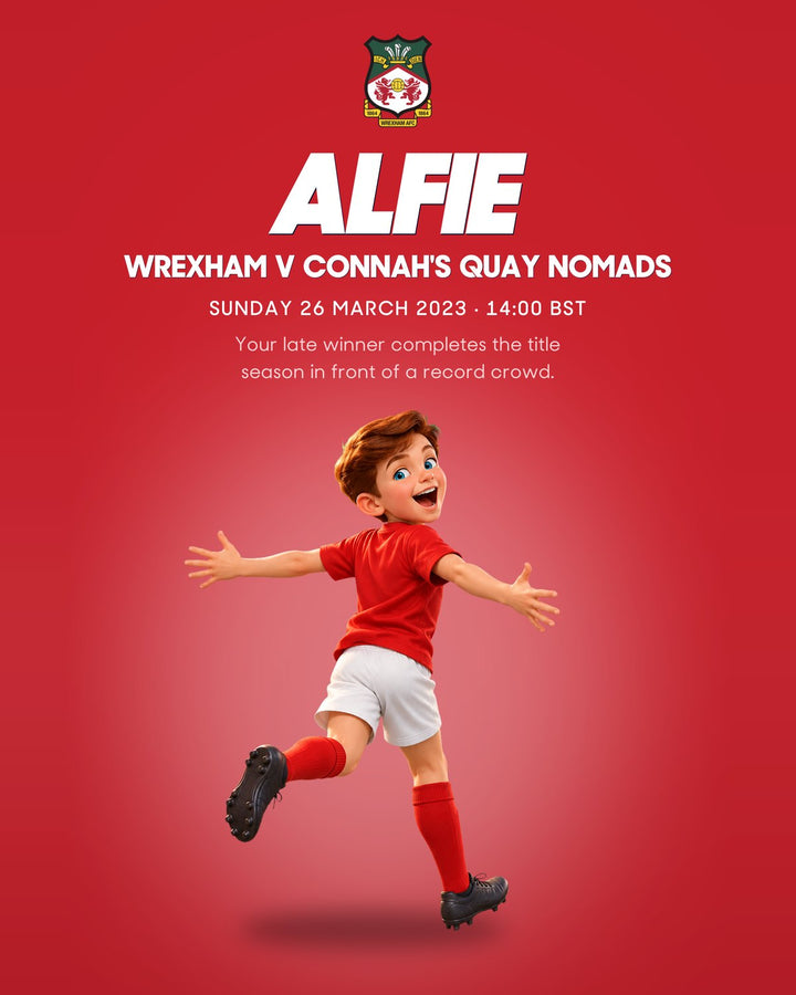 Historic Moments: Wrexham v Connah's Quay Nomads, Book 4. Personalised edition front cover with a sample name and avatar