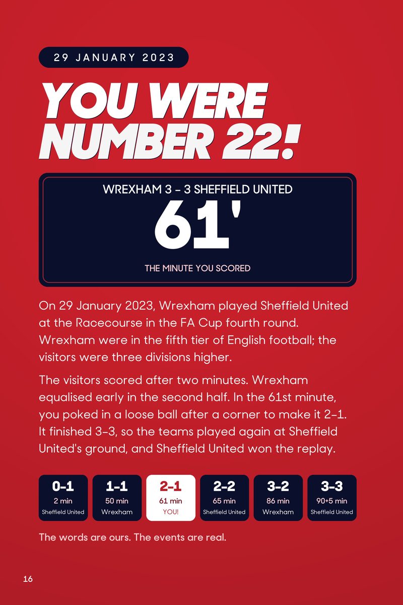 Historic Moments: Wrexham v Sheffield United, Book 5. Personalised edition (sample name), page 16