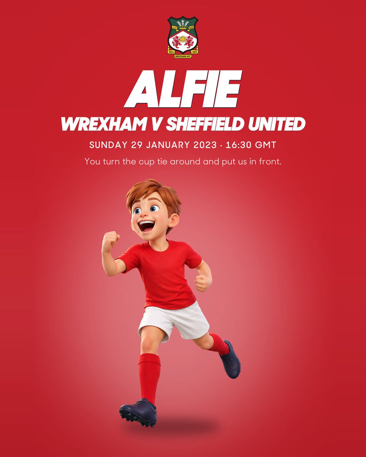 Historic Moments: Wrexham v Sheffield United, Book 5. Personalised edition front cover with a sample name and avatar