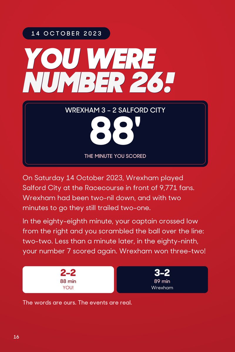 Historic Moments: Wrexham v Salford City, Book 7. Personalised edition (sample name), page 16