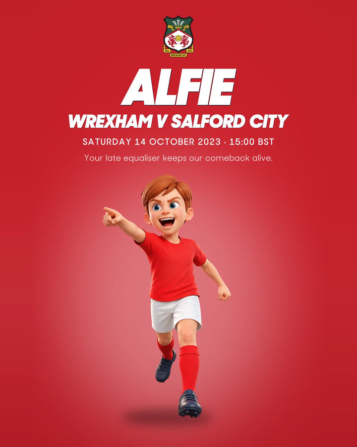 Historic Moments: Wrexham v Salford City, Book 7. Personalised edition front cover with a sample name and avatar