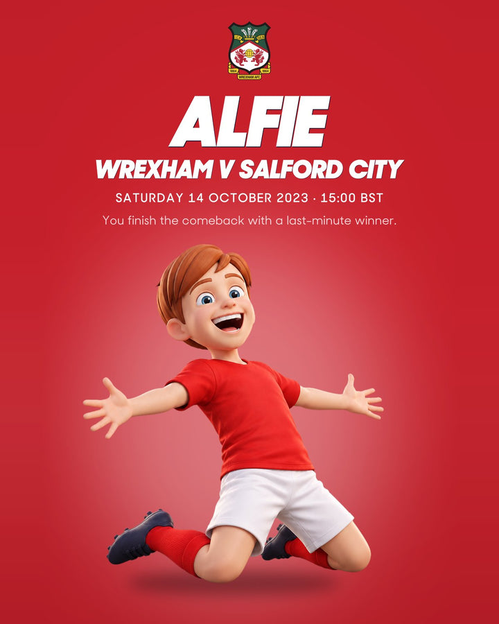 Historic Moments: Wrexham v Salford City, Book 8. Personalised edition front cover with a sample name and avatar