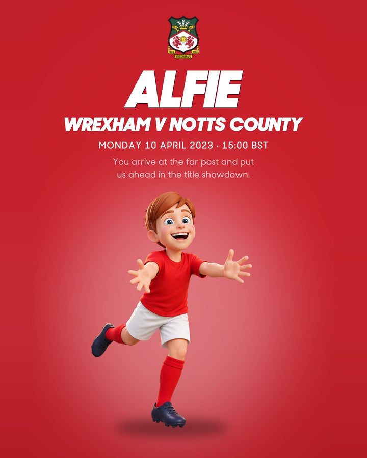 Historic Moments: Wrexham v Notts County, Book 10. Personalised edition front cover with a sample name and avatar