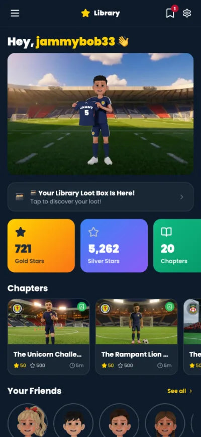 YATS Library: your home screen with stars and chapters